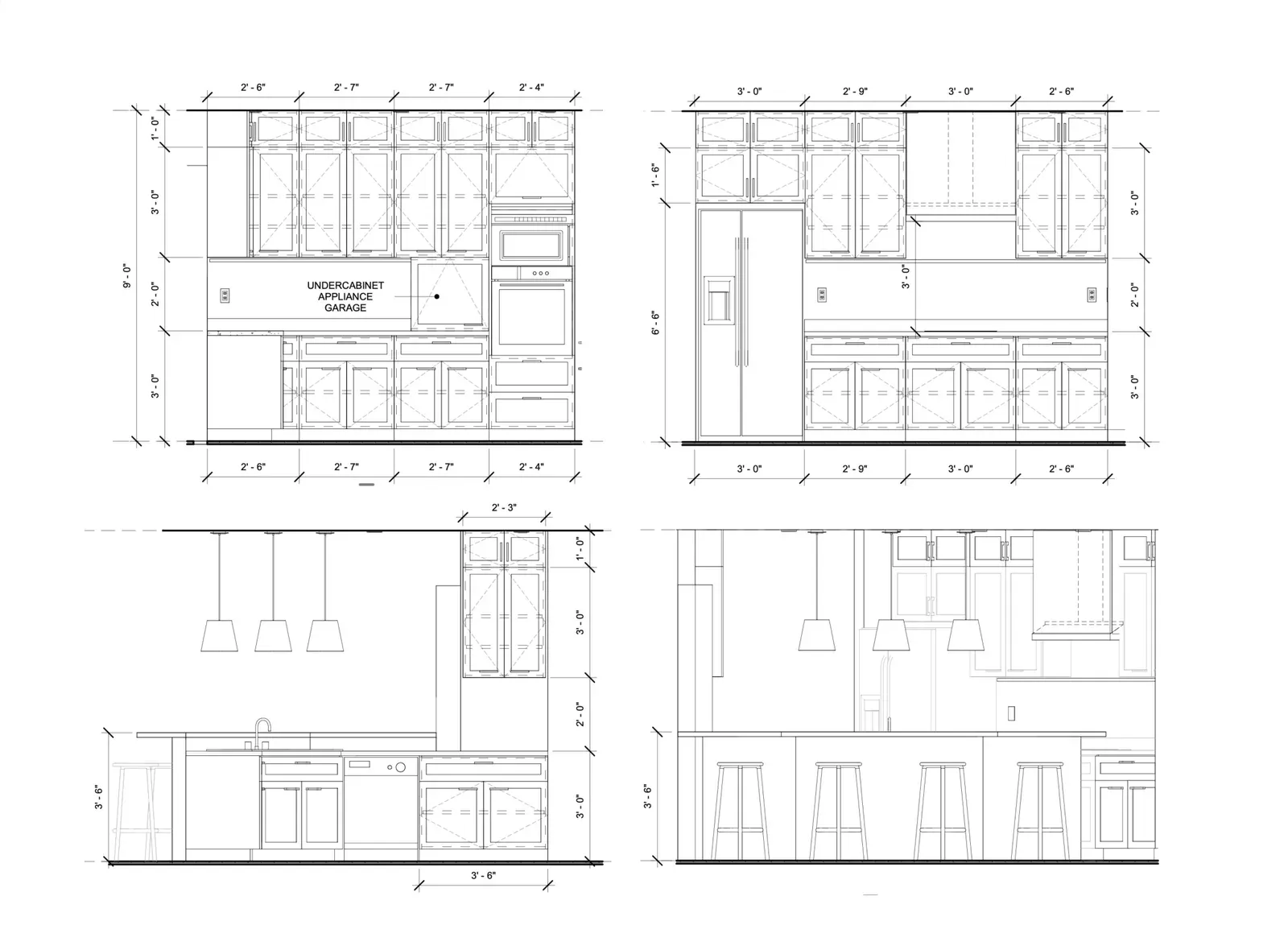 Dimensioned kitchen elevation drawings, sheet A5 of the permit set