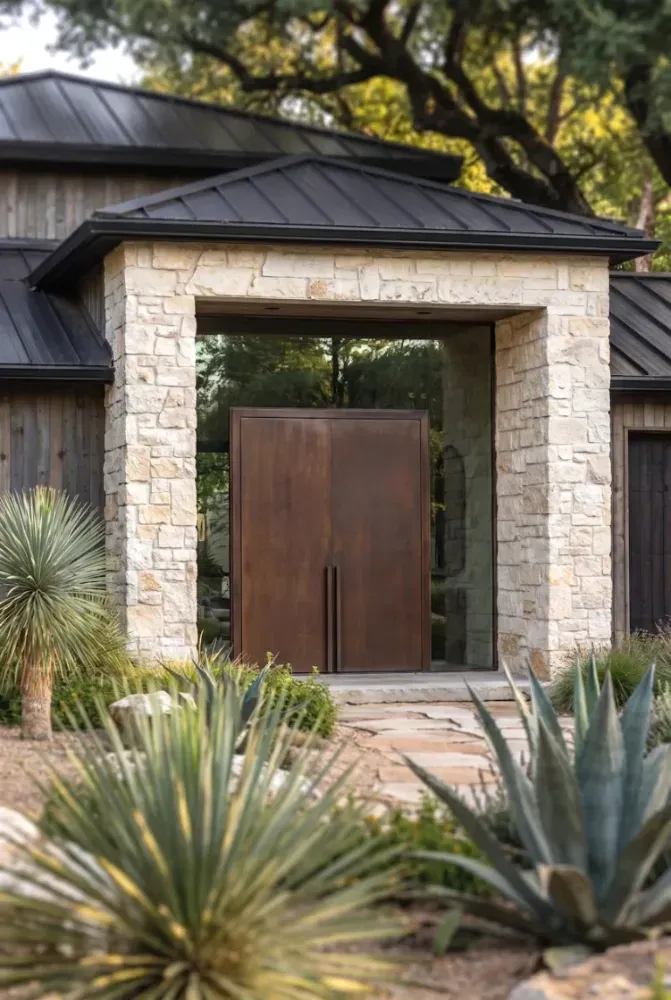 Full exterior remodel in Barton Hills in weathered wood and steel
