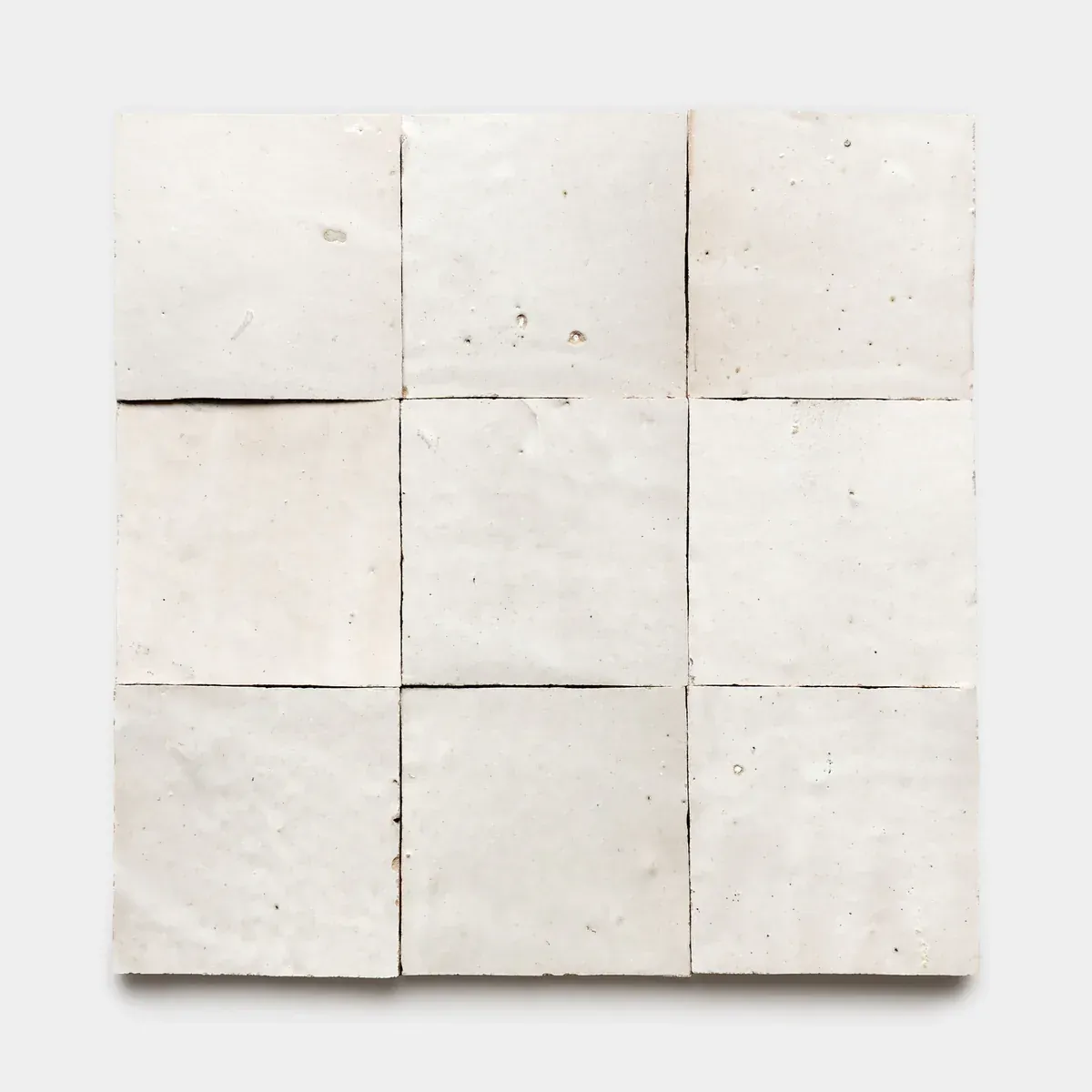 Casablanca zellige tile sample with a hand-glazed, uneven surface